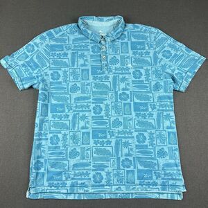 Tommy Bahama Polo Shirt Mens 2XL Blue Lido Beach Club Tropical Geometric Surfing